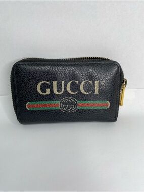 Gucci Black Leather Logo Zip Purse